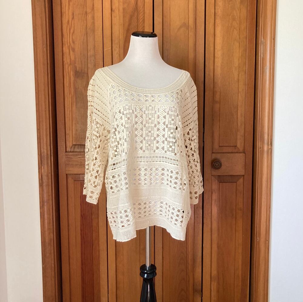 Cream Lace Pullover Top, Size XL